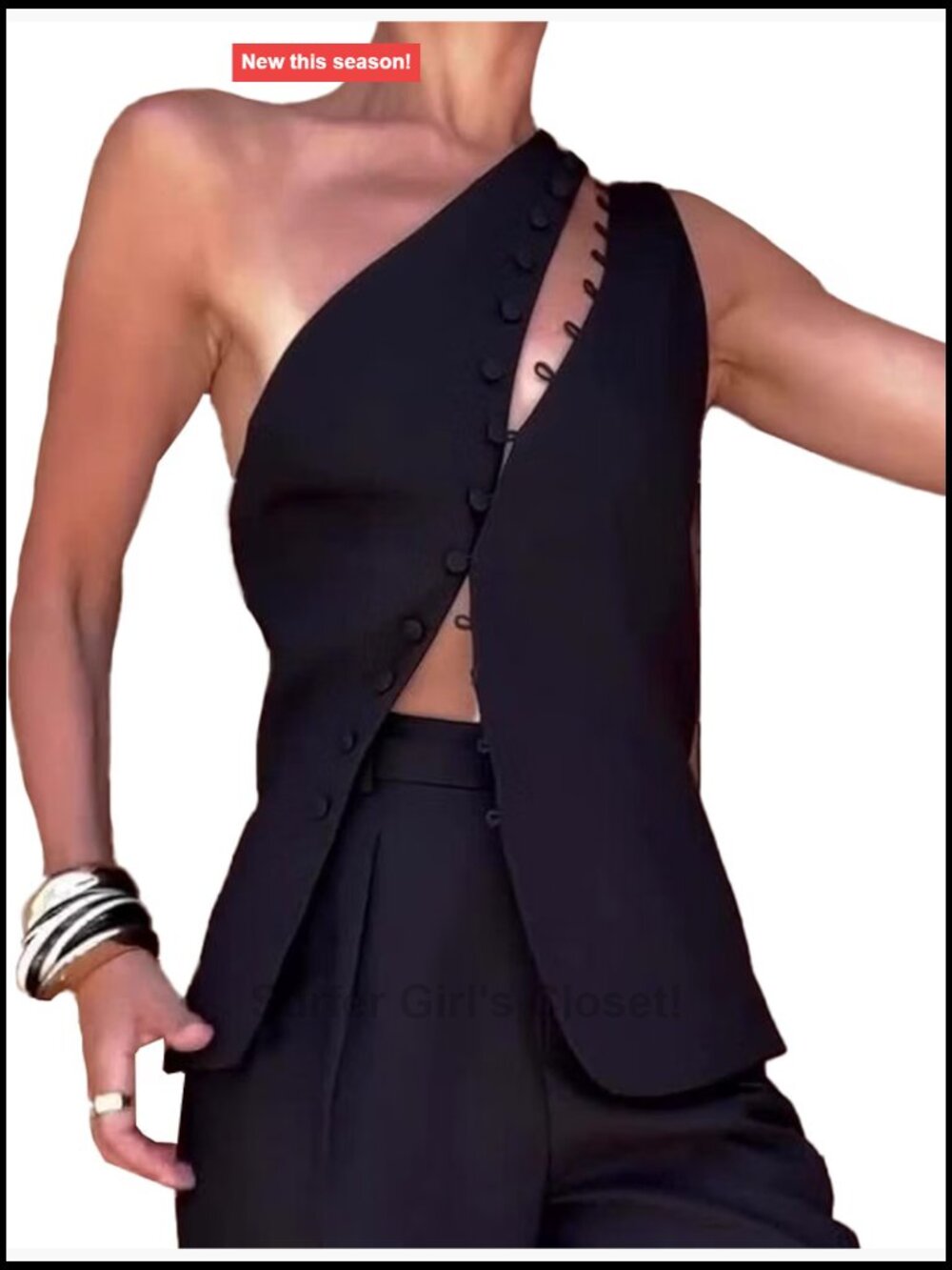 Women's One Shoulder Sleeveless Crop Vest Top, Backless Button Down Summer Tank